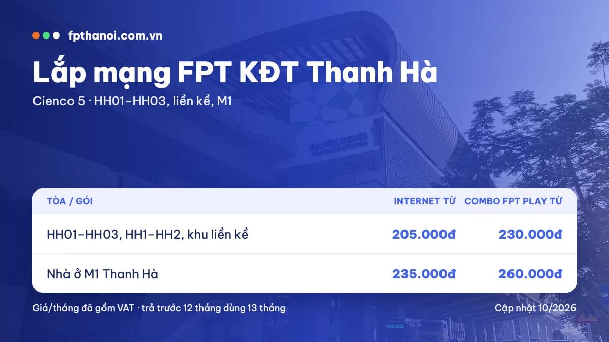 Bảng giá lắp mạng FPT KĐT Thanh Hà Cienco 5 theo tòa