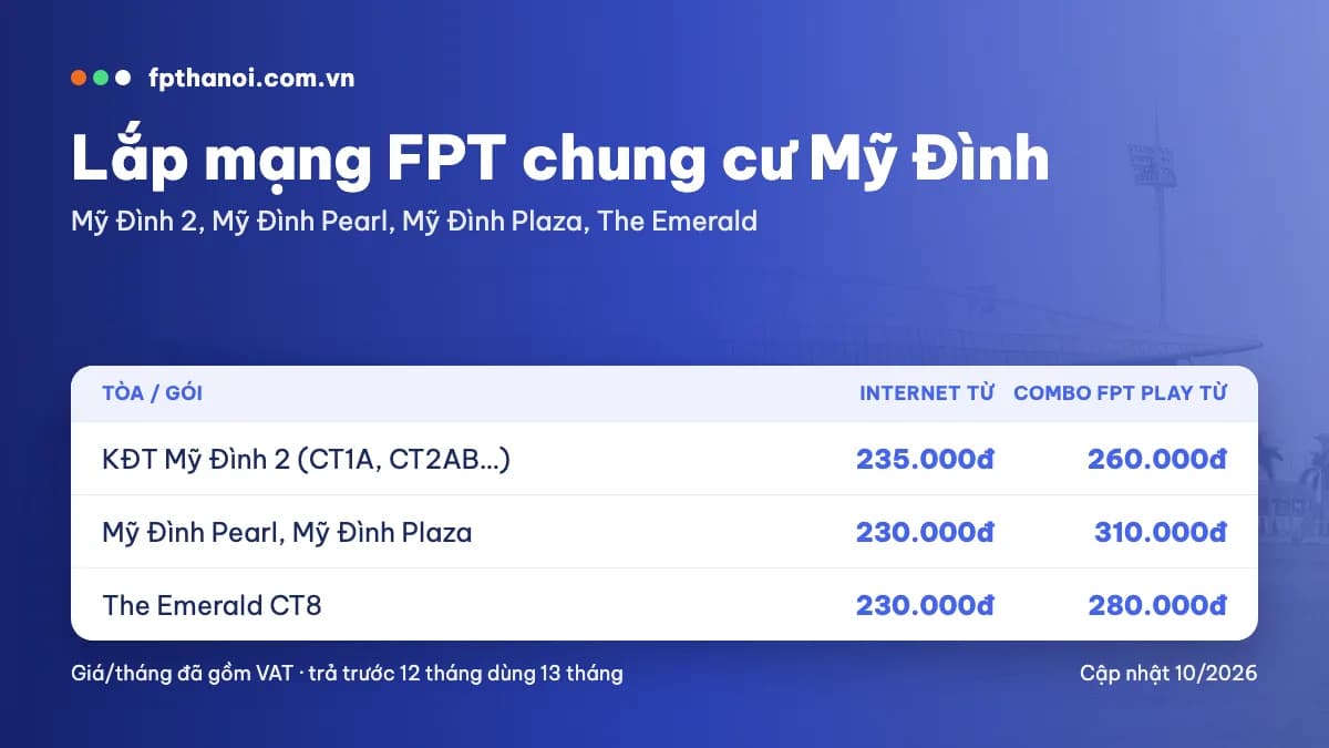 Bảng giá lắp mạng FPT chung cư Mỹ Đình theo tòa