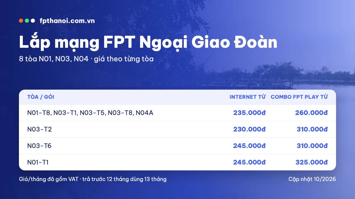 Bảng giá lắp mạng FPT chung cư Ngoại Giao Đoàn theo tòa