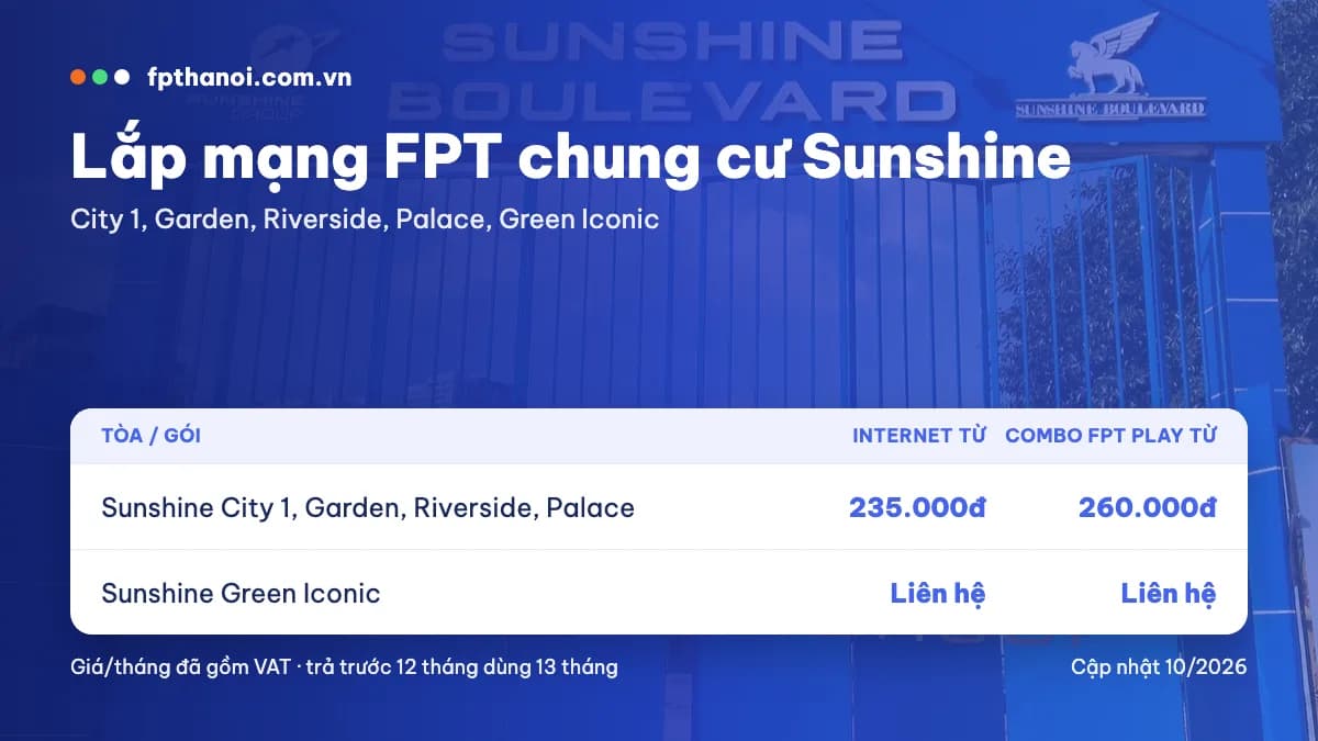 Bảng giá lắp mạng FPT Sunshine Hà Nội theo tòa