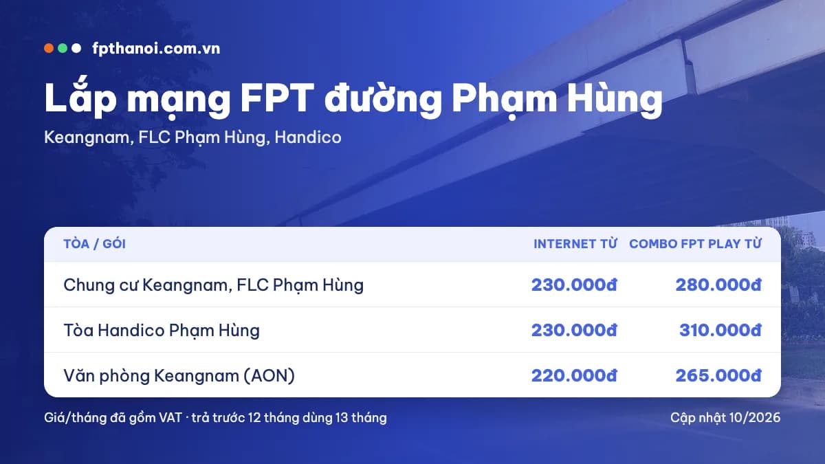Bảng giá lắp mạng FPT đường Phạm Hùng theo tòa