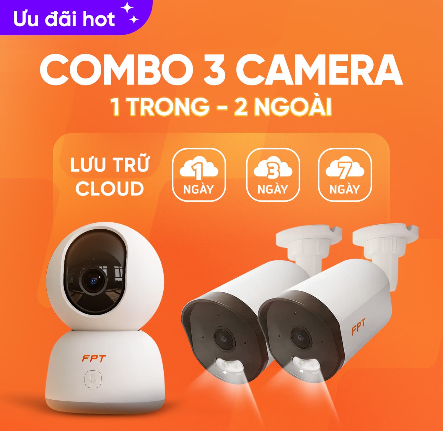 Combo 3 Camera (1 Trong - 2 Ngoài)