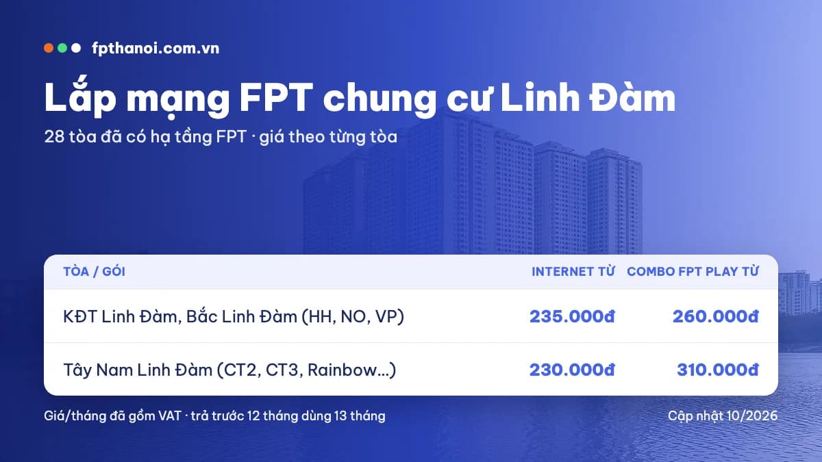 Bảng giá lắp mạng FPT chung cư Linh Đàm theo tòa