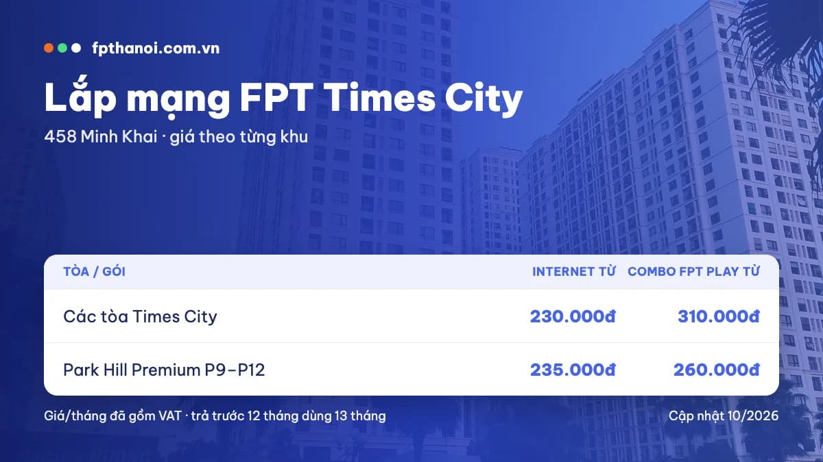 Bảng giá lắp mạng FPT Times City và Park Hill