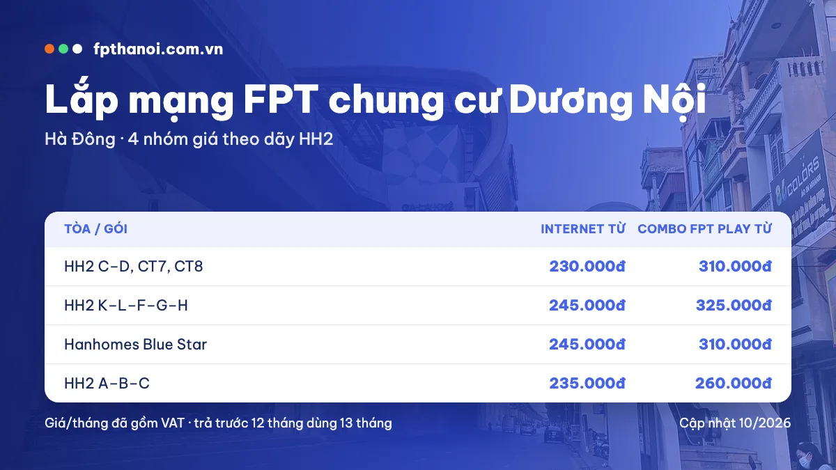 Bảng giá lắp mạng FPT Dương Nội theo tòa