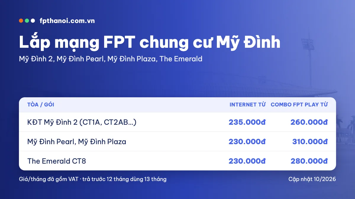 Bảng giá lắp mạng FPT chung cư Mỹ Đình theo tòa