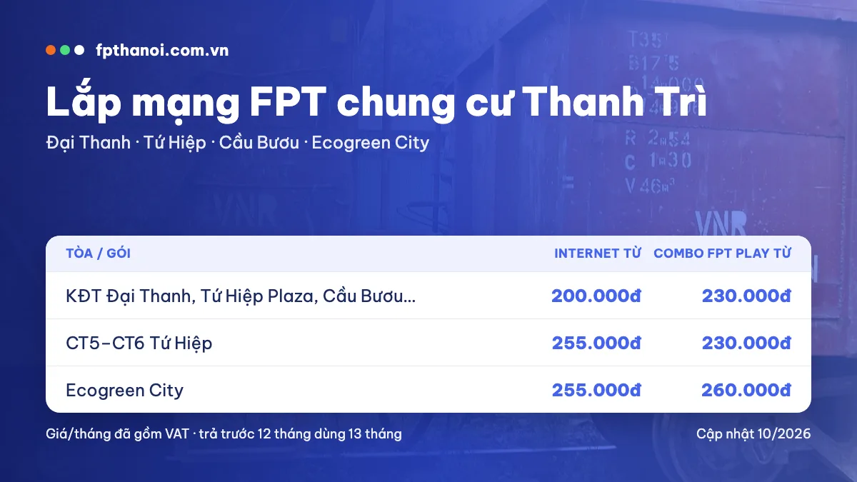 Bảng giá lắp mạng FPT Thanh Trì theo tòa