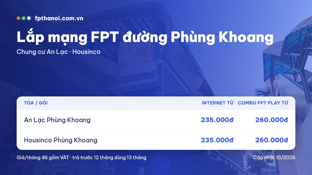 Bảng giá lắp mạng FPT đường Phùng Khoang theo tòa