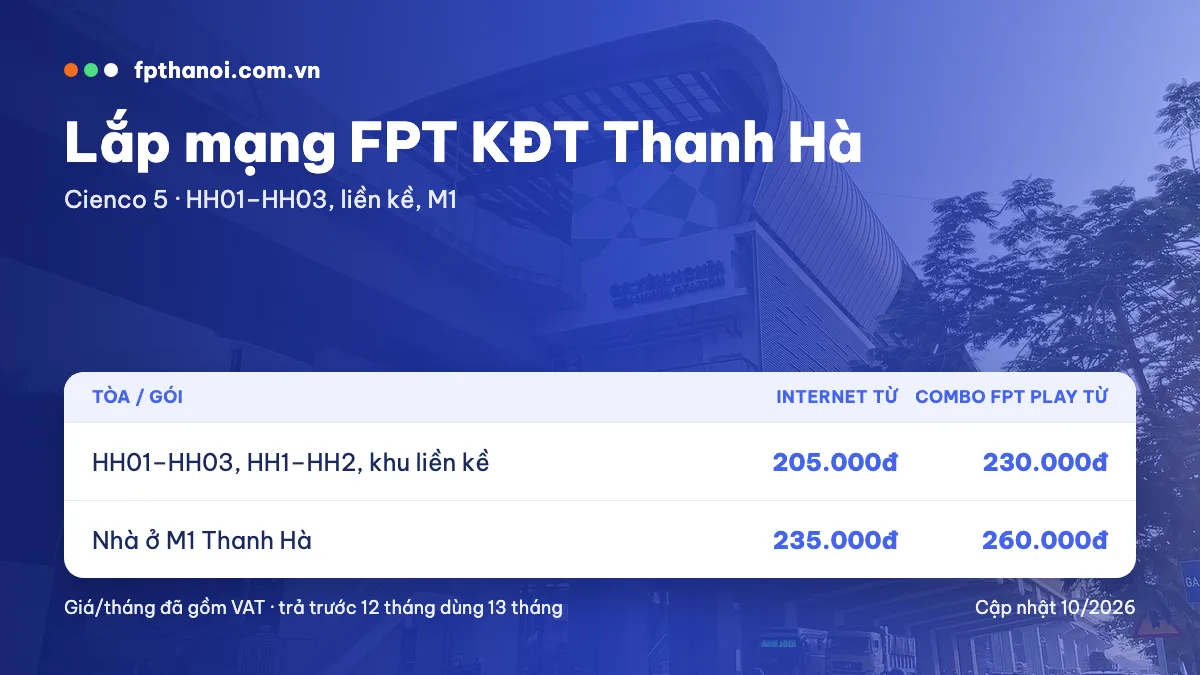 Bảng giá lắp mạng FPT KĐT Thanh Hà Cienco 5 theo tòa